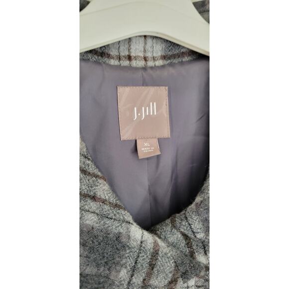 J Jill Size XL Plaid Coat Button Up Jacket Wool Blend Grey /Brown Front Pockets - Picture 2 of 7
